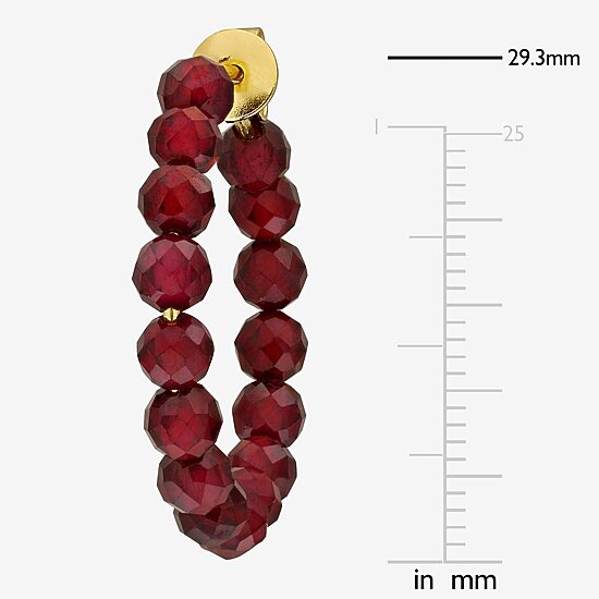 Womens Genuine Red Garnet 18K Gold Over Silver 26mm Hoop Earrings