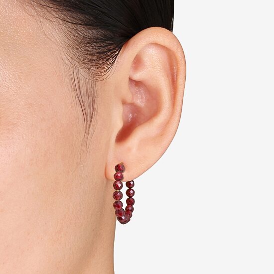 Womens Genuine Red Garnet 18K Gold Over Silver 26mm Hoop Earrings