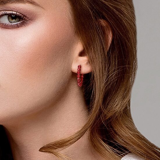 Womens Genuine Red Garnet 18K Gold Over Silver 26mm Hoop Earrings