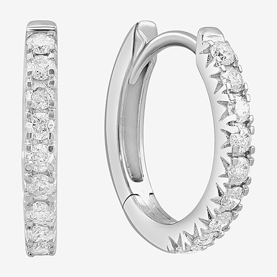 Effy Final Call Womens 1/4 CT. T.W. Natural White Diamond 14K Gold 12.4mm Hoop Earrings