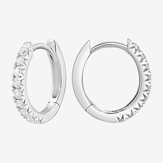 Effy Final Call Womens 1/4 CT. T.W. Natural White Diamond 14K Gold 12.4mm Hoop Earrings
