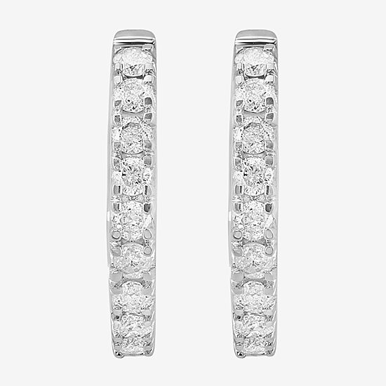 Effy Final Call Womens 1/4 CT. T.W. Natural White Diamond 14K Gold 12.4mm Hoop Earrings