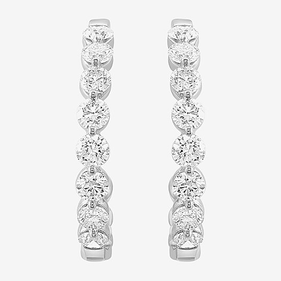 Effy Final Call (G /Si1) Womens 3 CT. T.W. Lab Grown White Diamond 14K Gold 90mm Hoop Earrings