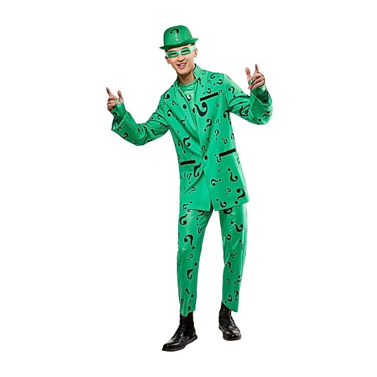 Mens Batman Forever Deluxe Riddler Mens Short Sleeve Costume DC Comics Riddler 4-pc. Costume Set