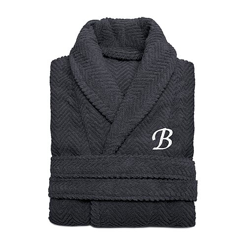 Linum Home Textiles Personalized Herringbone Weave Bathrobe Unisex Adult Long Length Long Sleeve Robe, Large-x-large, Gray