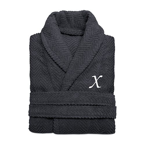 Linum Home Textiles Personalized Herringbone Weave Bathrobe Unisex Adult Long Length Long Sleeve Robe, Large-x-large, Gray