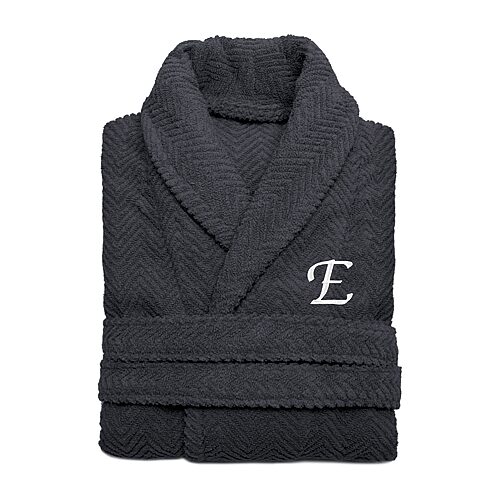 Linum Home Textiles Personalized Herringbone Weave Bathrobe Unisex Adult Long Length Long Sleeve Robe, Large-x-large, Gray