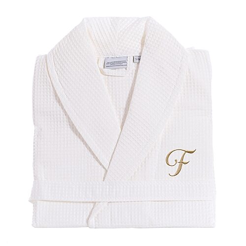 Linum Home Textiles Personalized Waffle Weave Bathrobe Unisex Adult Long Length Long Sleeve Robe, Large-x-large, White