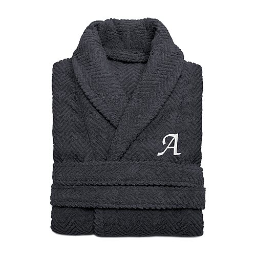 Linum Home Textiles Personalized Herringbone Weave Bathrobe Unisex Adult Long Length Long Sleeve Robe, Large-x-large, Gray