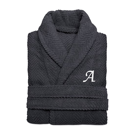 Linum Home Textiles Personalized Herringbone Weave Bathrobe Unisex Adult Long Length Long Sleeve Robe