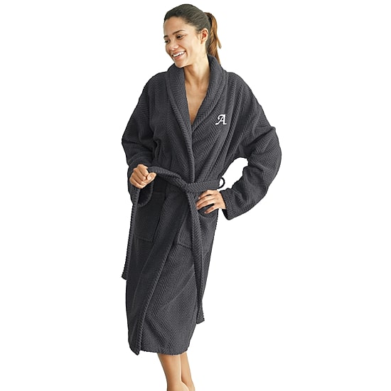 Linum Home Textiles Personalized Herringbone Weave Bathrobe Unisex Adult Long Length Long Sleeve Robe