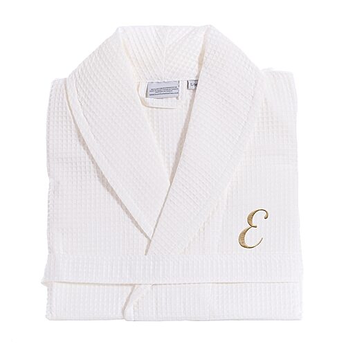 Linum Home Textiles Personalized Waffle Weave Bathrobe Unisex Adult Long Length Long Sleeve Robe, Large-x-large, White