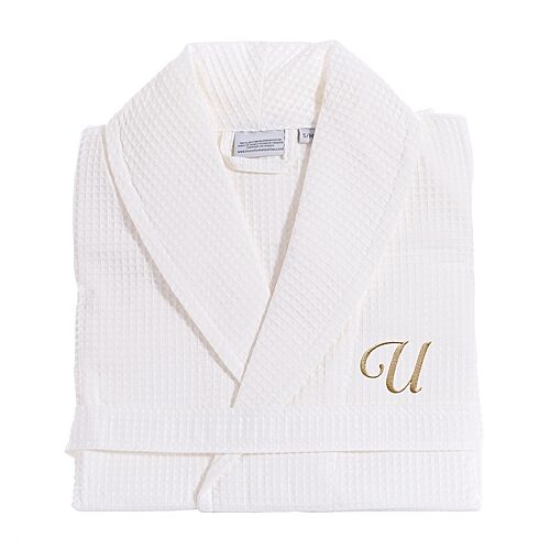 Linum Home Textiles Personalized Waffle Weave Bathrobe Unisex Adult Long Length Long Sleeve Robe, Large-x-large, White