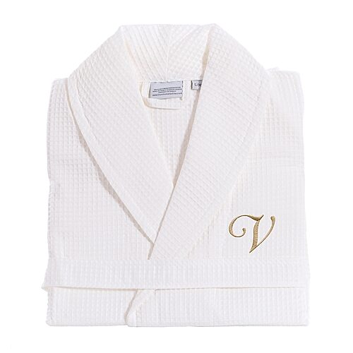Linum Home Textiles Personalized Waffle Weave Bathrobe Unisex Adult Long Length Long Sleeve Robe, Large-x-large, White