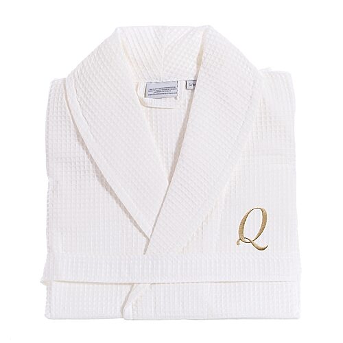 Linum Home Textiles Personalized Waffle Weave Bathrobe Unisex Adult Long Length Long Sleeve Robe, Small-medium, White