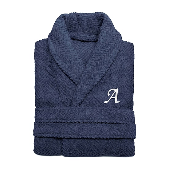 Linum Home Textiles Personalized Herringbone Weave Bathrobe Unisex Adult Long Length Long Sleeve Robe