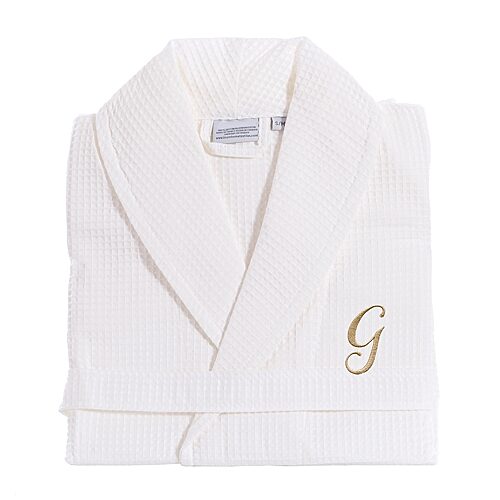 Linum Home Textiles Personalized Waffle Weave Bathrobe Unisex Adult Long Length Long Sleeve Robe, Small-medium, White