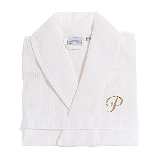 Linum Home Textiles Personalized Waffle Weave Bathrobe Unisex Adult Long Length Long Sleeve Robe, Large-x-large, White