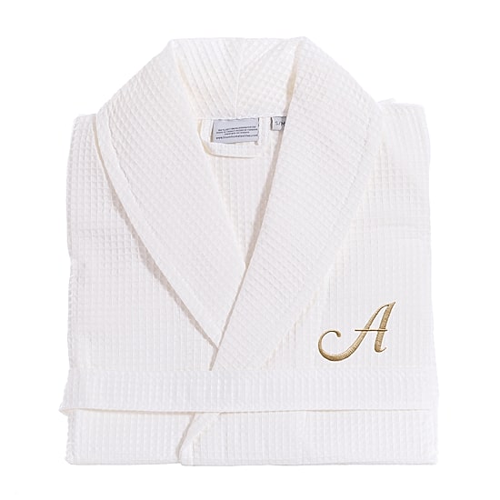 Linum Home Textiles Personalized Waffle Weave Bathrobe Unisex Adult Long Length Long Sleeve Robe