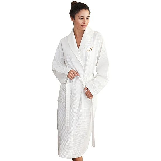 Linum Home Textiles Personalized Waffle Weave Bathrobe Unisex Adult Long Length Long Sleeve Robe