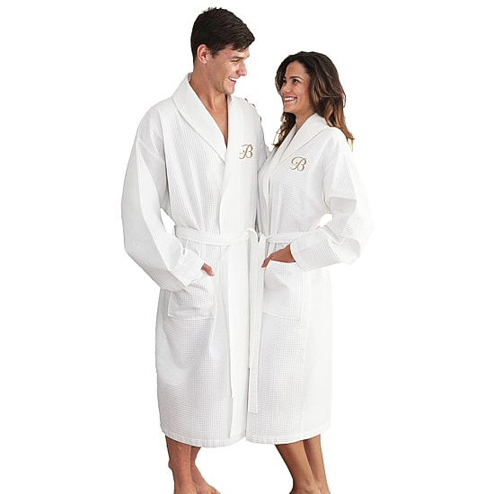 Linum Home Textiles Personalized Waffle Weave Bathrobe Unisex Adult Long Length Long Sleeve Robe