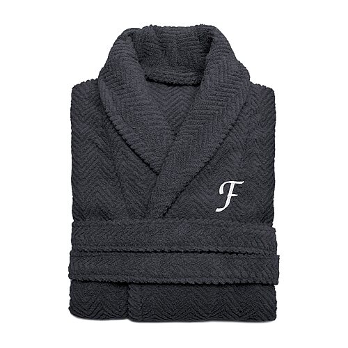 Linum Home Textiles Personalized Herringbone Weave Bathrobe Unisex Adult Long Length Long Sleeve Robe, Small-medium, Gray