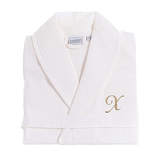 Linum Home Textiles Personalized Waffle Weave Bathrobe Unisex Adult Long Length Long Sleeve Robe, Large-x-large, White