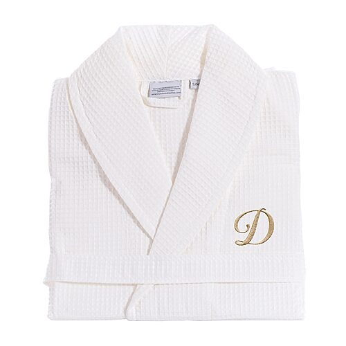 Linum Home Textiles Personalized Waffle Weave Bathrobe Unisex Adult Long Length Long Sleeve Robe, Large-x-large, White