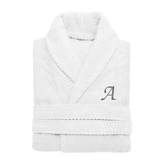 Linum Home Textiles Personalized Herringbone Weave Bathrobe Unisex Adult Long Length Long Sleeve Robe