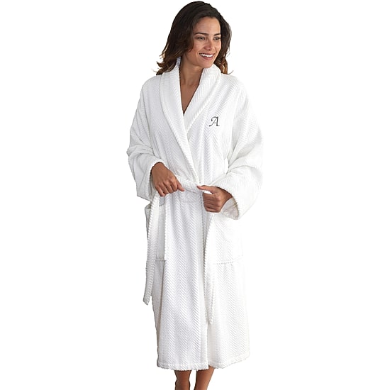 Linum Home Textiles Personalized Herringbone Weave Bathrobe Unisex Adult Long Length Long Sleeve Robe