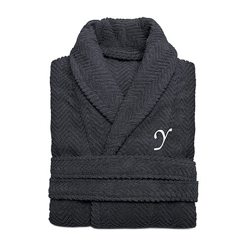 Linum Home Textiles Personalized Herringbone Weave Bathrobe Unisex Adult Long Length Long Sleeve Robe, Small-medium, Gray