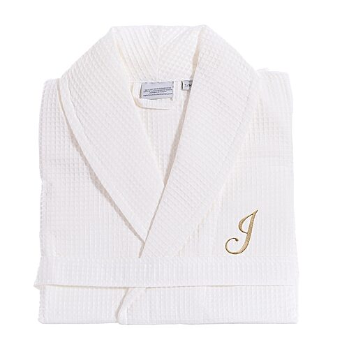 Linum Home Textiles Personalized Waffle Weave Bathrobe Unisex Adult Long Length Long Sleeve Robe, Large-x-large, White