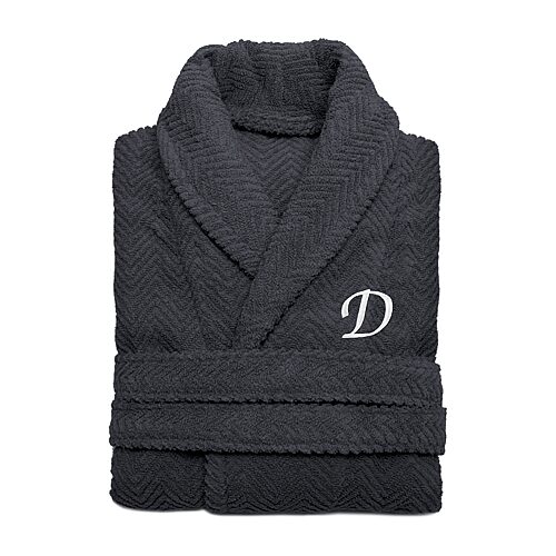 Linum Home Textiles Personalized Herringbone Weave Bathrobe Unisex Adult Long Length Long Sleeve Robe, Large-x-large, Gray