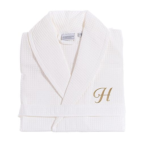 Linum Home Textiles Personalized Waffle Weave Bathrobe Unisex Adult Long Length Long Sleeve Robe, Large-x-large, White