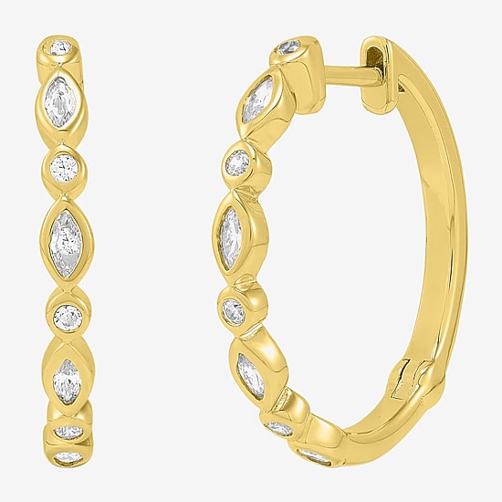 Diamonart Womens Lab Created White Cubic Zirconia 14K Gold Over Silver Sterling Silver 19.8mm Hoop Earrings