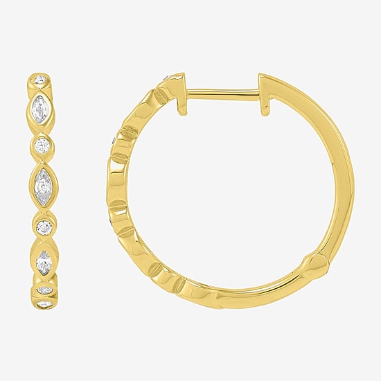 Diamonart Womens Lab Created White Cubic Zirconia 14K Gold Over Silver Sterling Silver 19.8mm Hoop Earrings