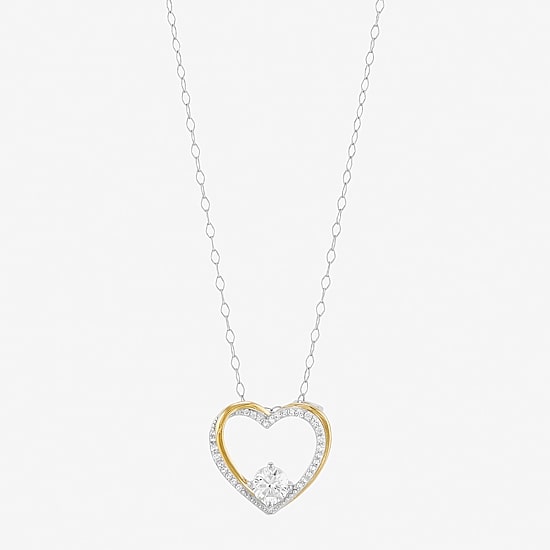 Womens Lab Created White Cubic Zirconia Sterling Silver Heart 18 Inch Pendant Necklace