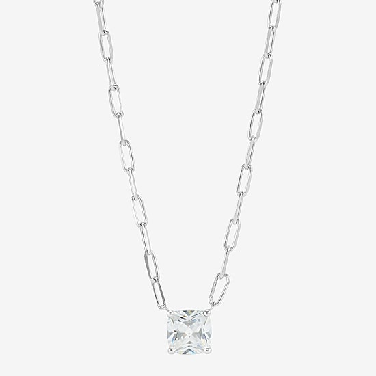 Diamonart Womens Lab Created White Cubic Zirconia Sterling Silver Cushion 18 Inch Pendant Necklace