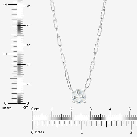 Diamonart Womens Lab Created White Cubic Zirconia Sterling Silver Cushion 18 Inch Pendant Necklace