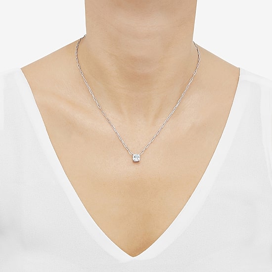 Diamonart Womens Lab Created White Cubic Zirconia Sterling Silver Cushion 18 Inch Pendant Necklace