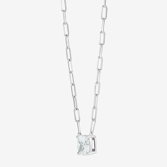 Diamonart Womens Lab Created White Cubic Zirconia Sterling Silver Cushion 18 Inch Pendant Necklace