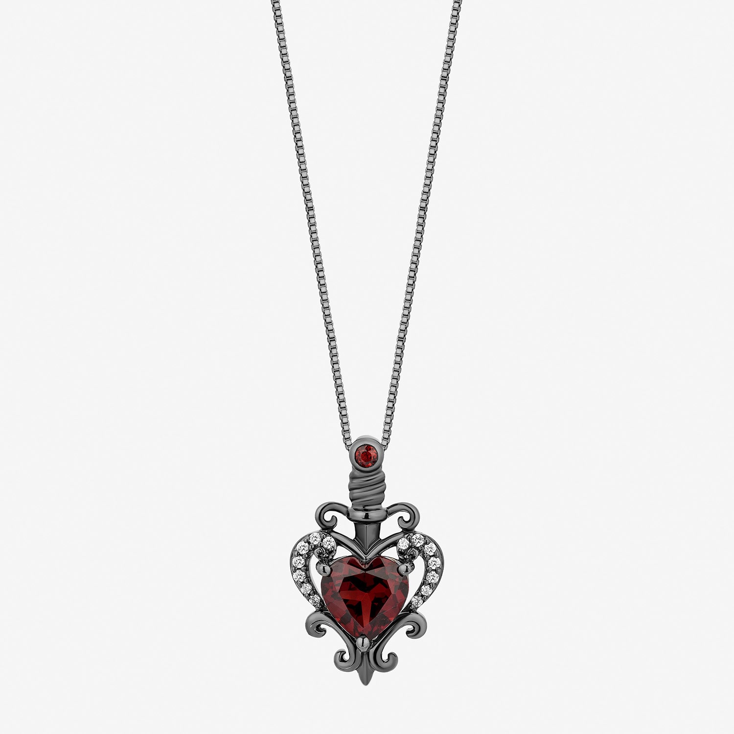 Enchanted Disney Fine Jewelry Evil Queen Womens Diamond Accent Genuine Red Garnet Sterling Silver Heart 18 Inch Pendant Necklace