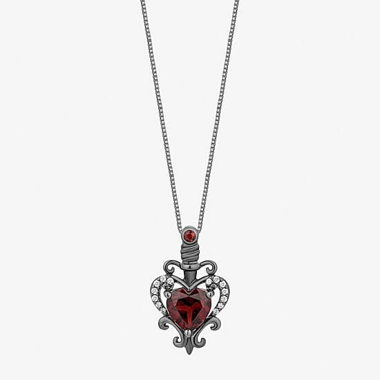 Enchanted Disney Fine Jewelry Evil Queen Womens Diamond Accent Genuine Red Garnet Sterling Silver Heart 18 Inch Pendant Necklace