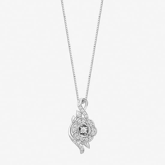 Enchanted Disney Fine Jewelry Cinderella, (I/I2) Womens 1/5 CT. Lab Grown White Diamond Sterling Silver 18 Inch Pendant Necklace