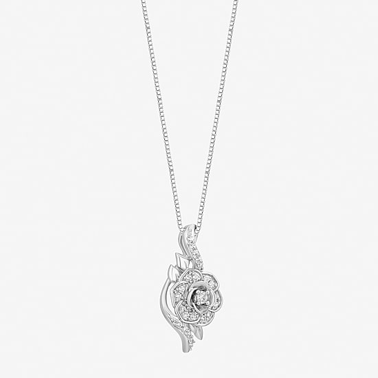 Enchanted Disney Fine Jewelry Cinderella, (I/I2) Womens 1/5 CT. Lab Grown White Diamond Sterling Silver 18 Inch Pendant Necklace