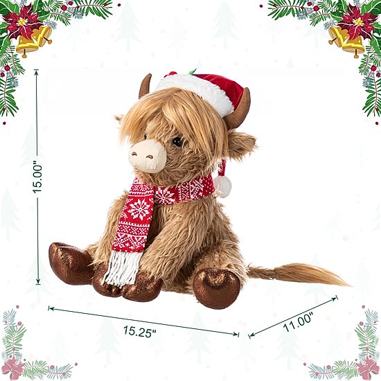 Glitzhome 16"L Christmas Fabric Highland Cow Christmas Figurine