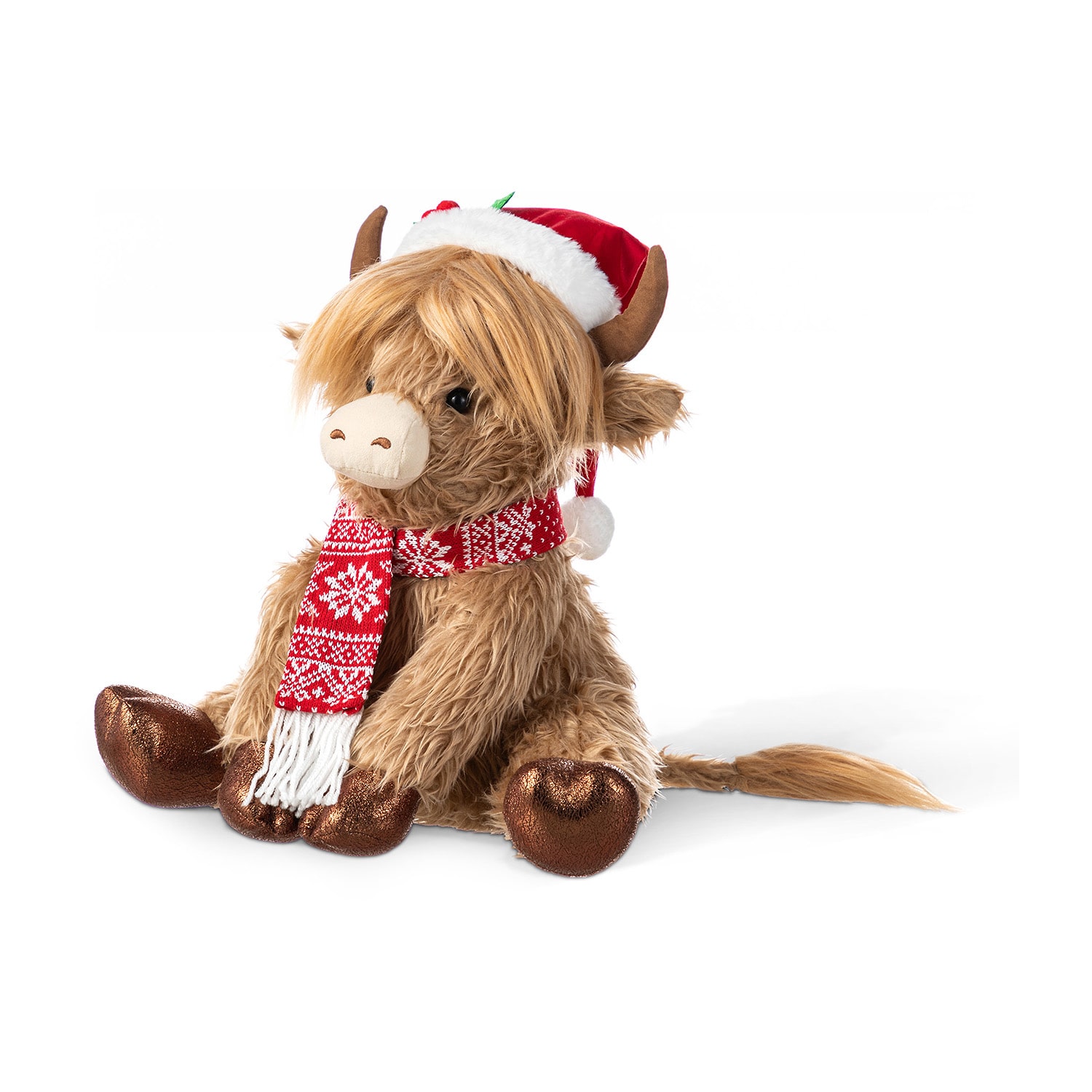 Glitzhome 16"L Christmas Fabric Highland Cow Christmas Figurine