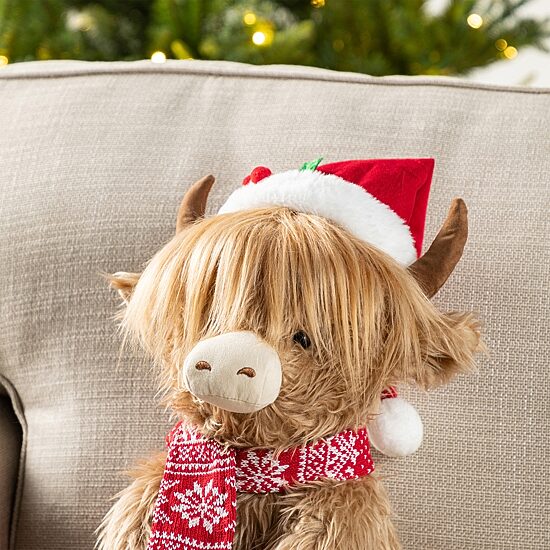Glitzhome 16"L Christmas Fabric Highland Cow Christmas Figurine