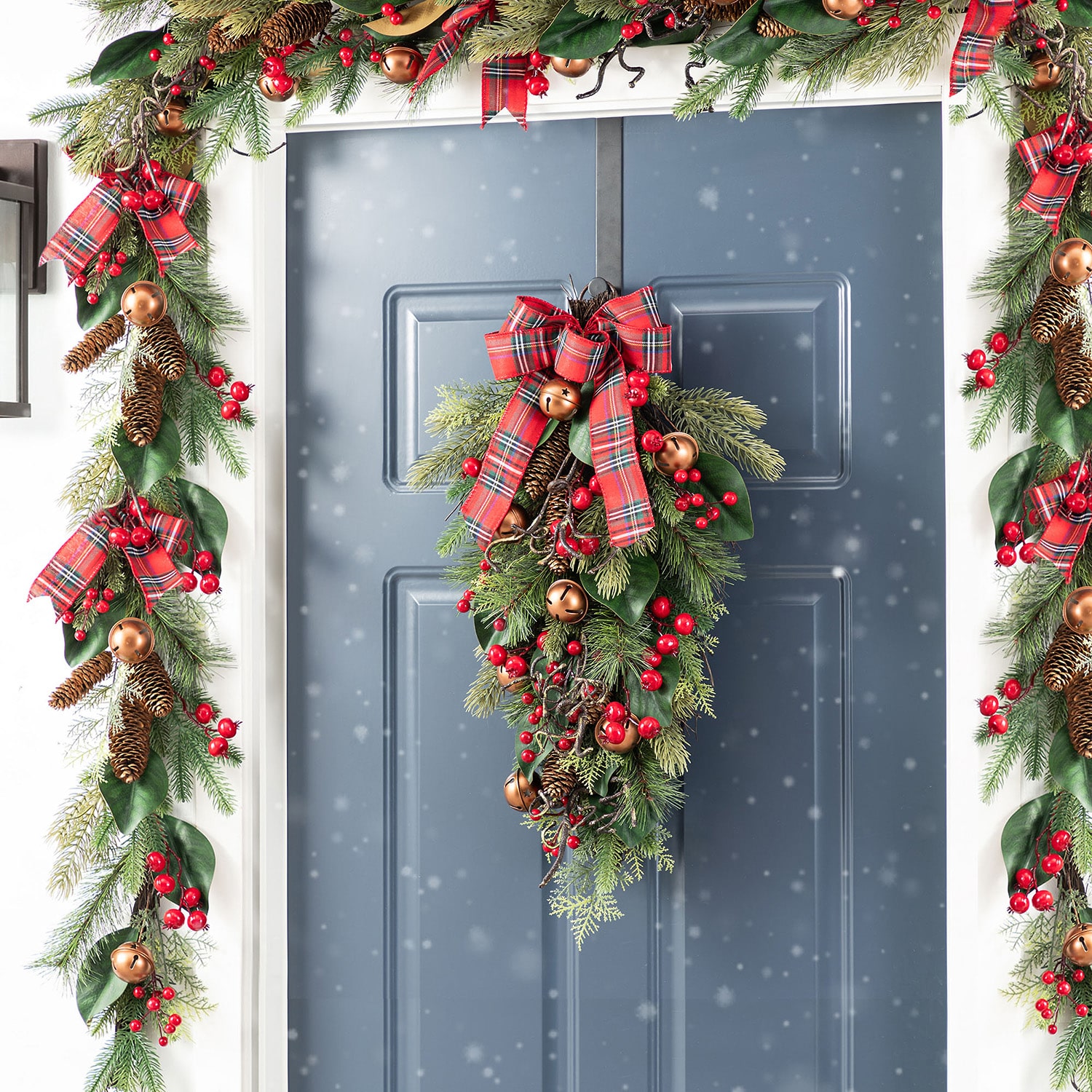 Glitzhome 6ft Christmas Bell, Pinecone & Berry Bow Garland Floral Arrangement