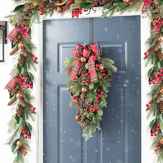 Glitzhome 6ft Christmas Bell, Pinecone & Berry Bow Garland Floral Arrangement